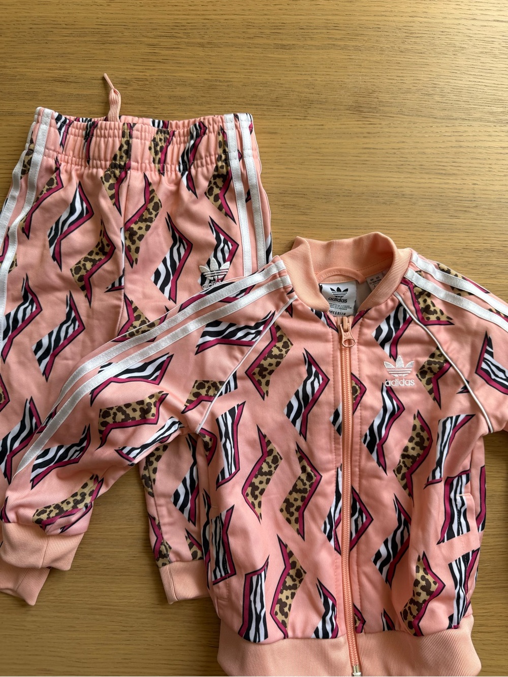 adidas Peach Pink Animal Print Kids Track Jacket and Pants